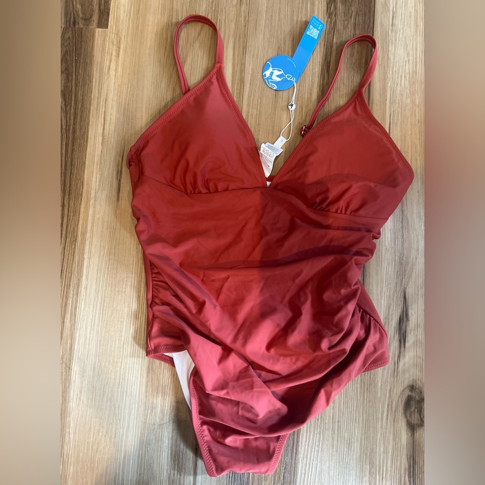 NWT Cupshe one  piece swim suit, size large in rust/ burnt orange color.